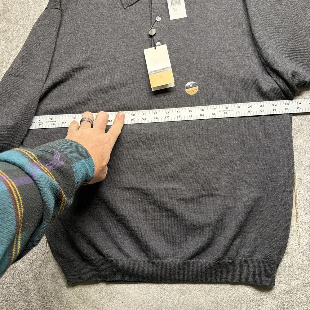 Merino Wool Polo Sweater Gray‎ Long Sleeve Knit Mens XL Metropolitan View